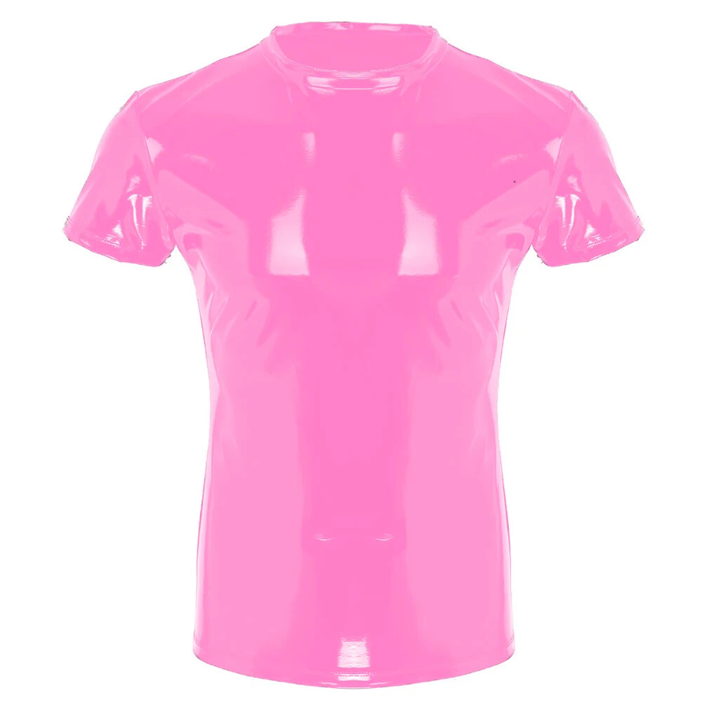 Mens Wetlook Tops Punk Fashion Shiny PVC Clothing Male T-Shirt Night Parties gallery