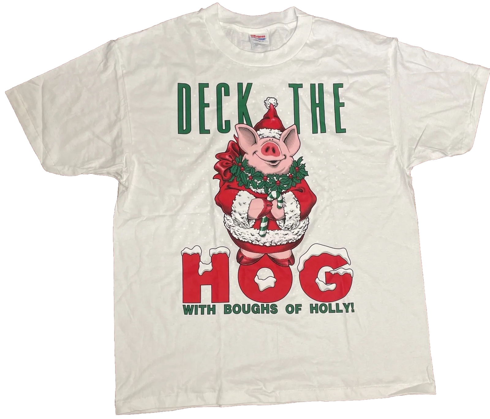 Rare VTG 90s Single Stitch T Shirt Hanes Deck The HOG With Boughs Of Holly Sz XL gallery