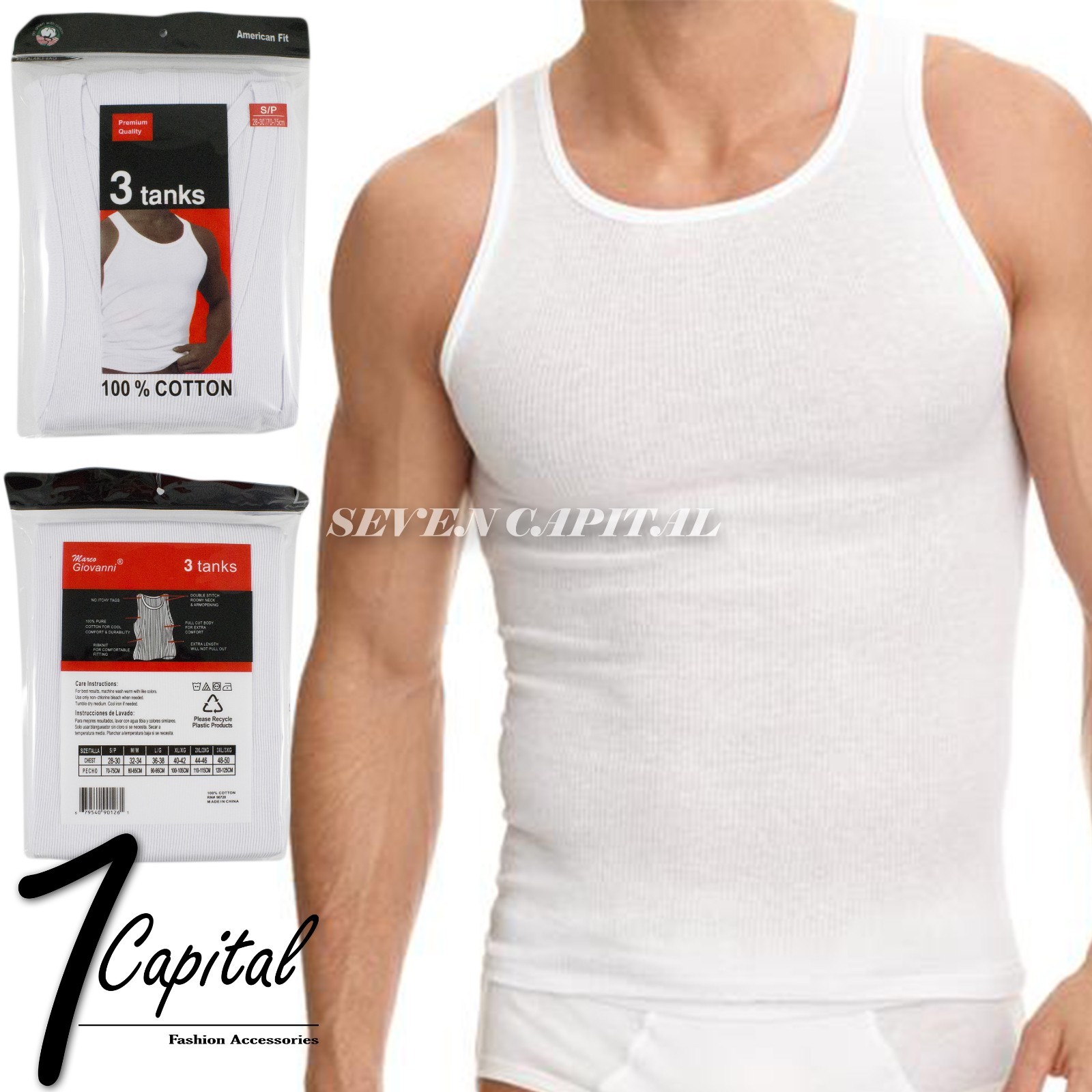 3 6 Packs Mens 100% Cotton Tank Top White Wife Beater A-Shirt Undershirt Ribbed gallery