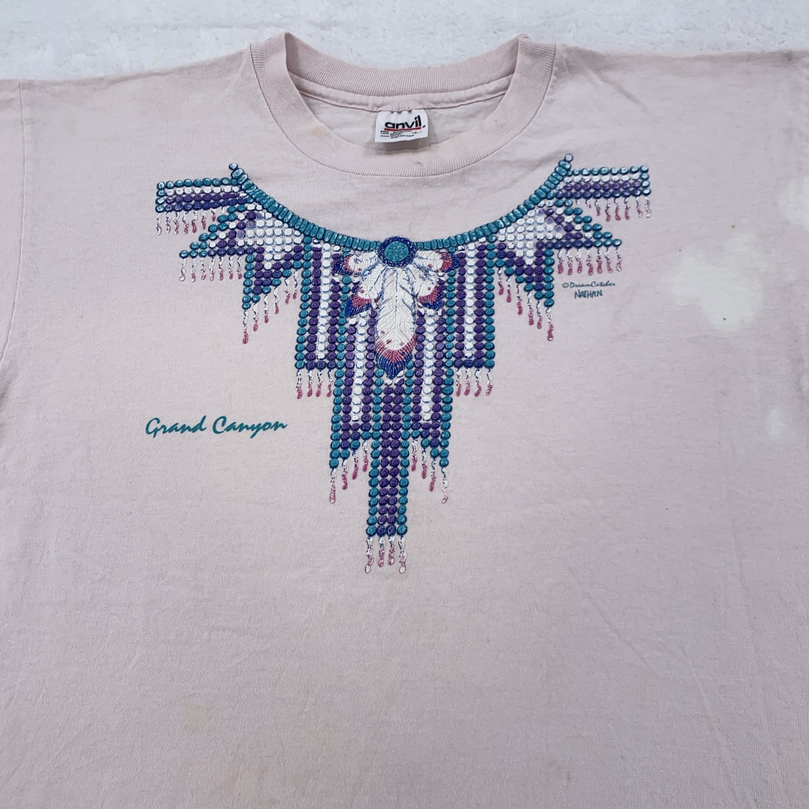 Vintage Grand Canyon Shirt Mens Large Beaded Feather Graphic Anvil USA 90s Tee gallery