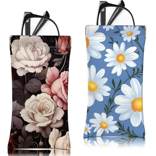 2 PCS Glasses Sunglasses Eyeglass Case Pouch Soft PU Leather with B9-flower