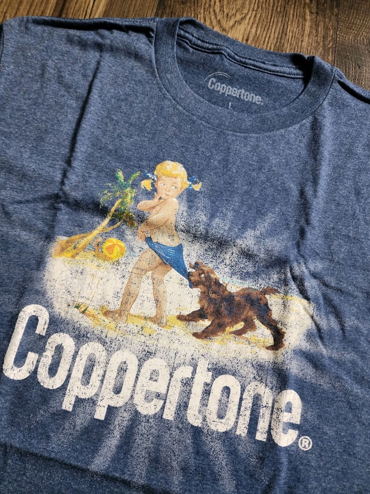 Retro Mens L Coppertone Baby Sunscreen Classic Logo T Shirt Made In USA gallery