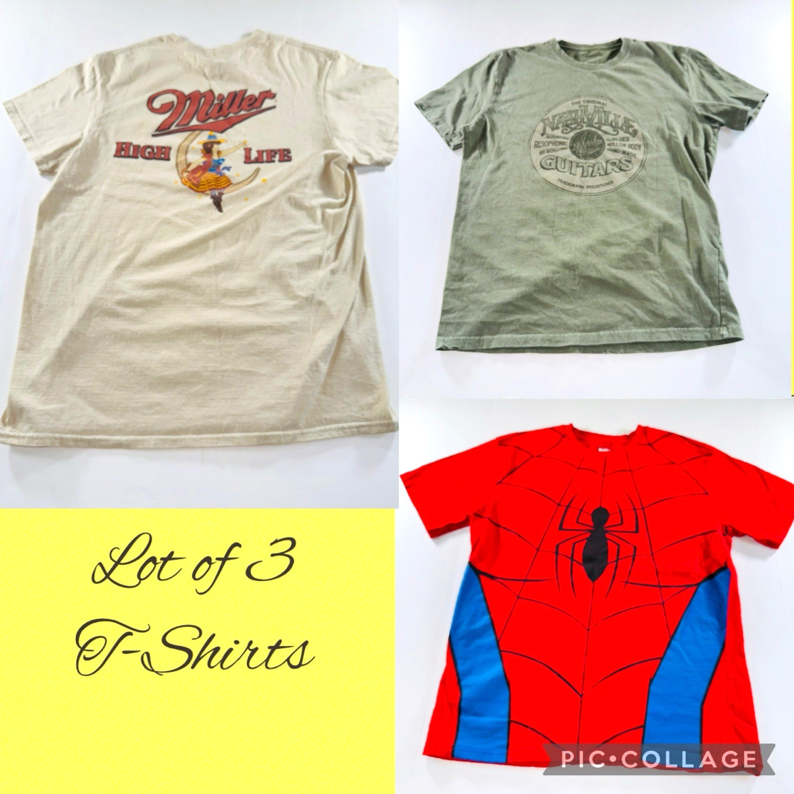 Marvel Spiderman, Tee Luv Miller High Life & Lucky Brand Nashville Med Lot of 3