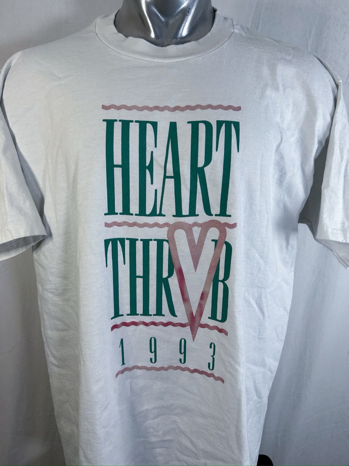 Vintage 90s Single Stitch Band Tee Style Heart Throb Shirt XXL 1993 Marathon USA gallery