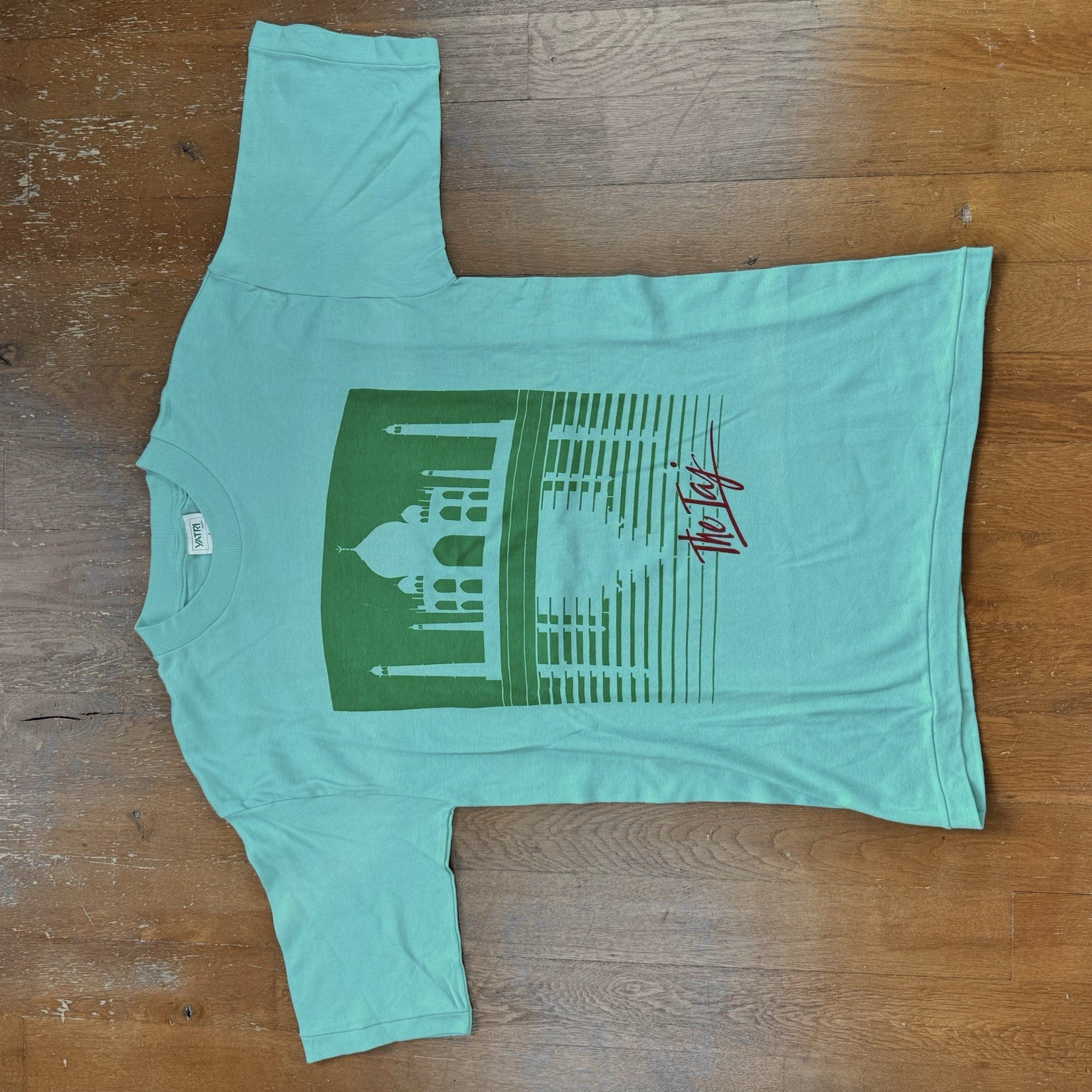 Vintage Yatri India Tag Mahal Cyan Single Stitch Tourist T Shirt Size Large 90s gallery