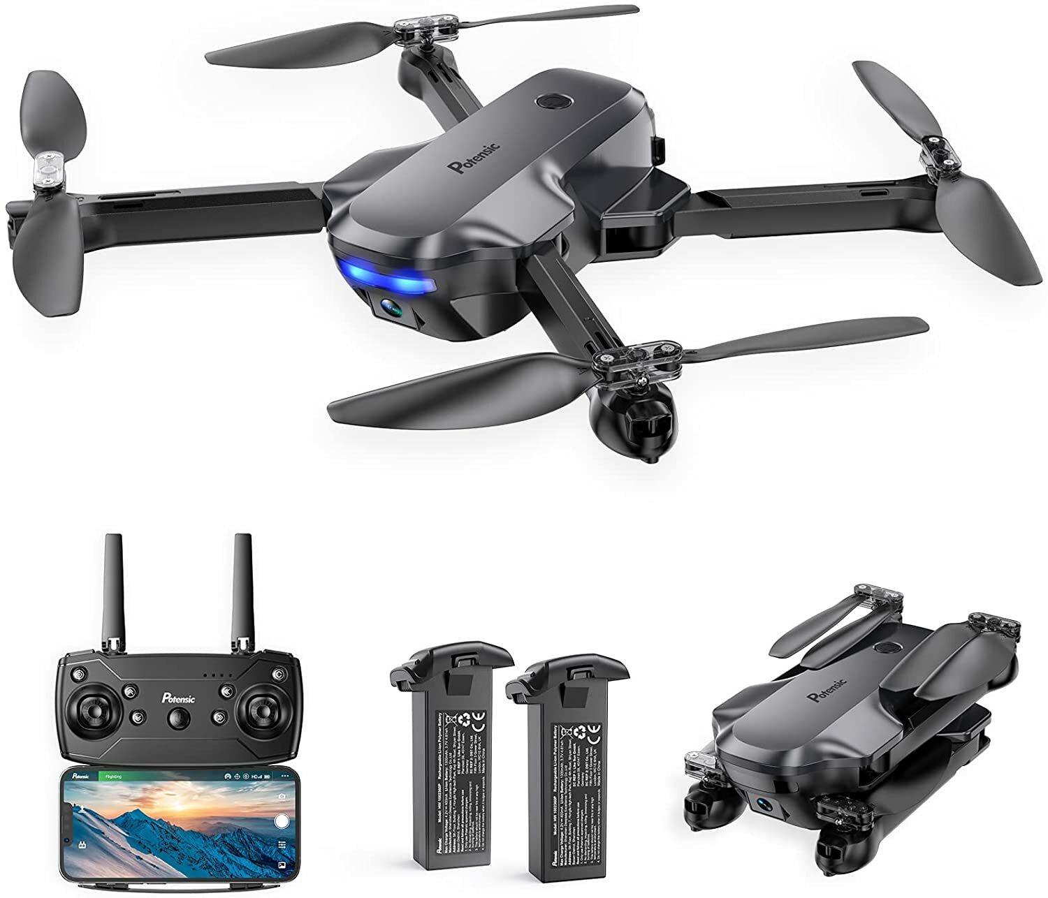 Used Potensic P4 Foldable Drone with 1080P HD Camera FPV WiFi RC Quadcopter Toys