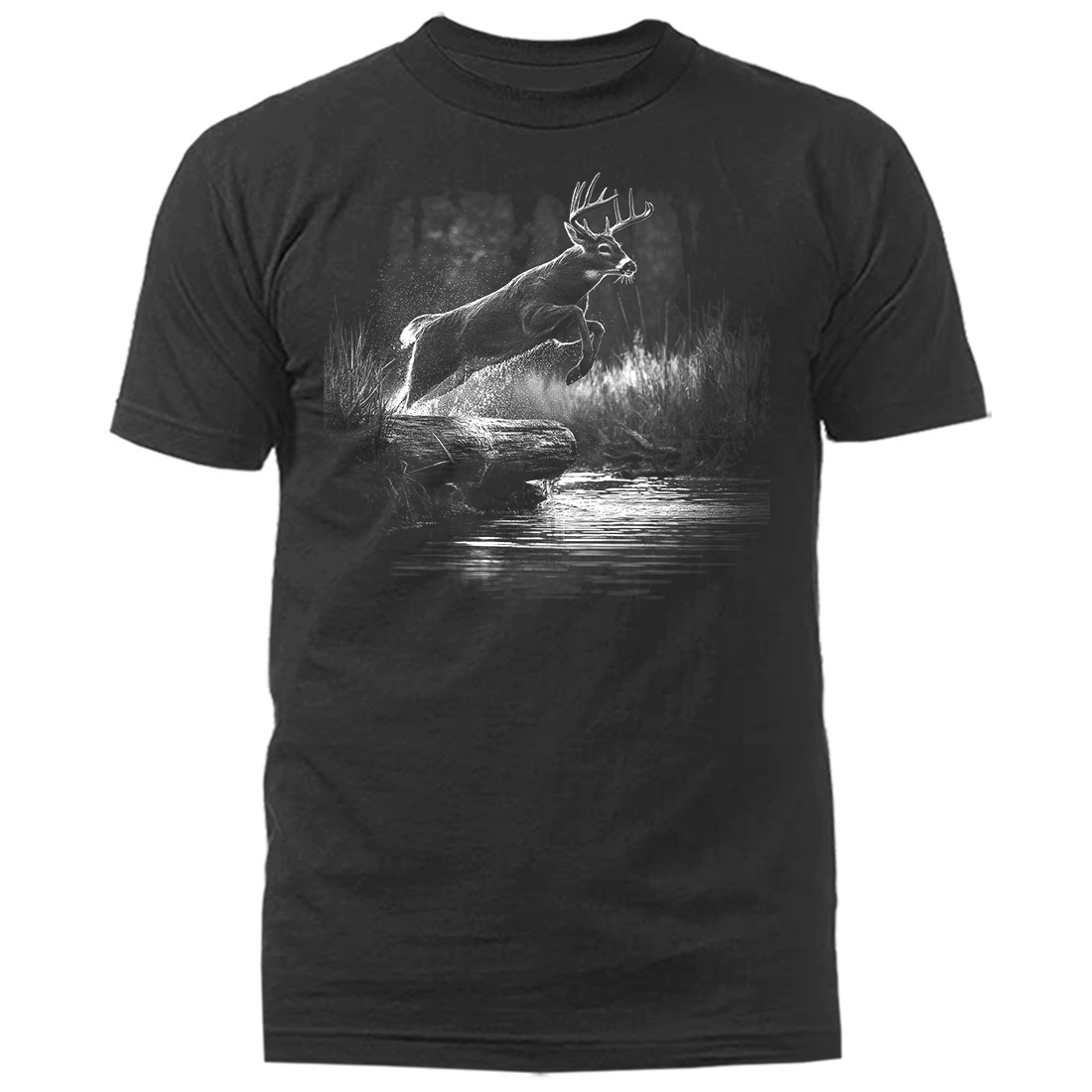 Buck Jumping Over Log Whitetail Deer Hunting Wildlife Wilderness T-shirt