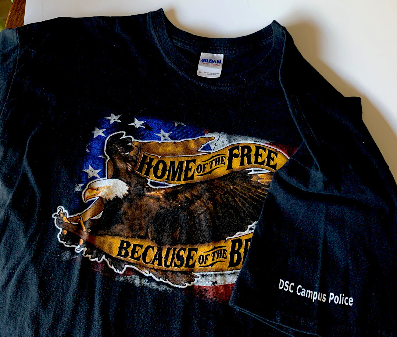 LAND OF THE FREE HOME OF THE BRAVE 4th July Black TShirt Men’s XL Patriot Flag gallery