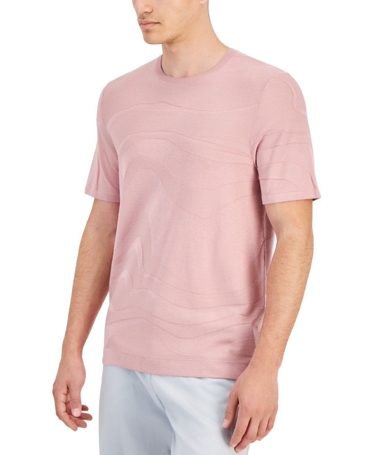 Alfani Men's Tonal Wave Jacquard T-Shirt Rayon/Nylon Pottery Clay-Large gallery