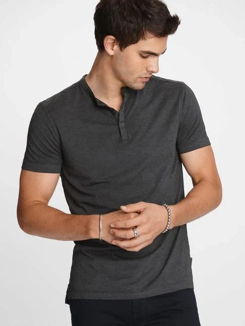 John Varvatos USA Men Charcoal Grey Heather Short Sleeve Duke Henley - NWT gallery