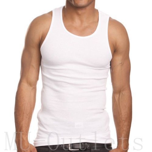 3 Piece Pack Men's Plain White Ribbed Tank Top A-Shirt Undershirt 100%Cotton gallery