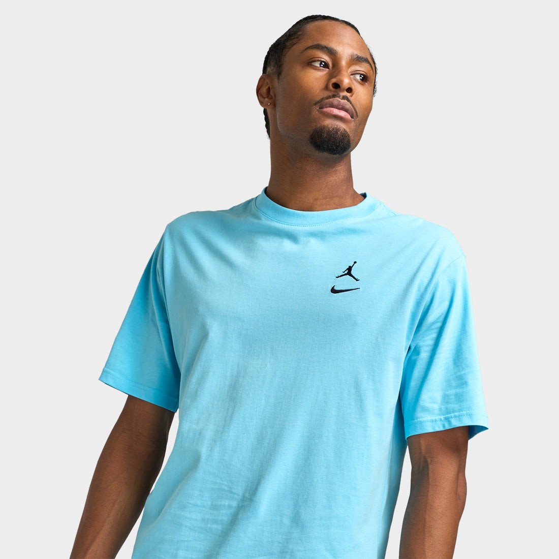 NWT Mens Jordan Brooklyn Swoosh Logo T-Shirt Blue Chill Black II2337-497 Large L gallery