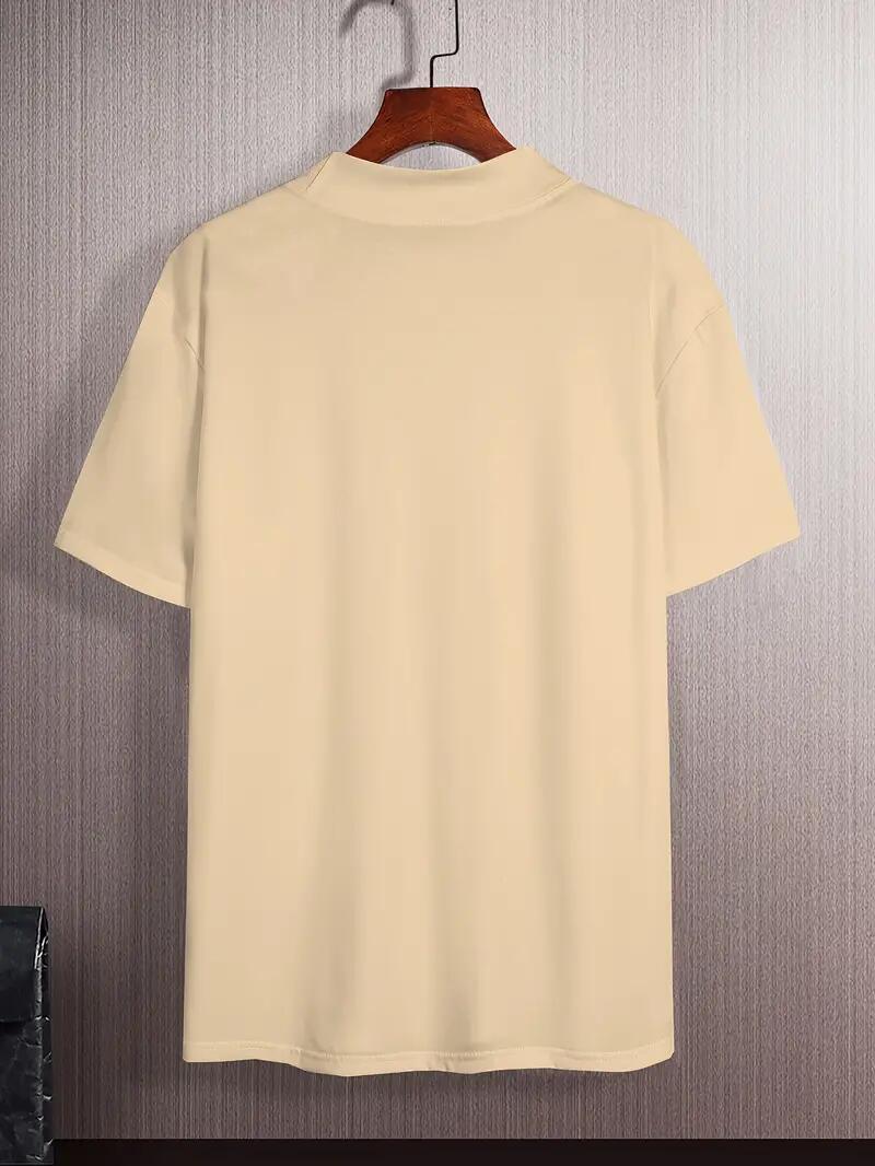 Fashion Men High Neck Short Sleeve T-Shirt Sophisticated Soft Fabric Beige New gallery