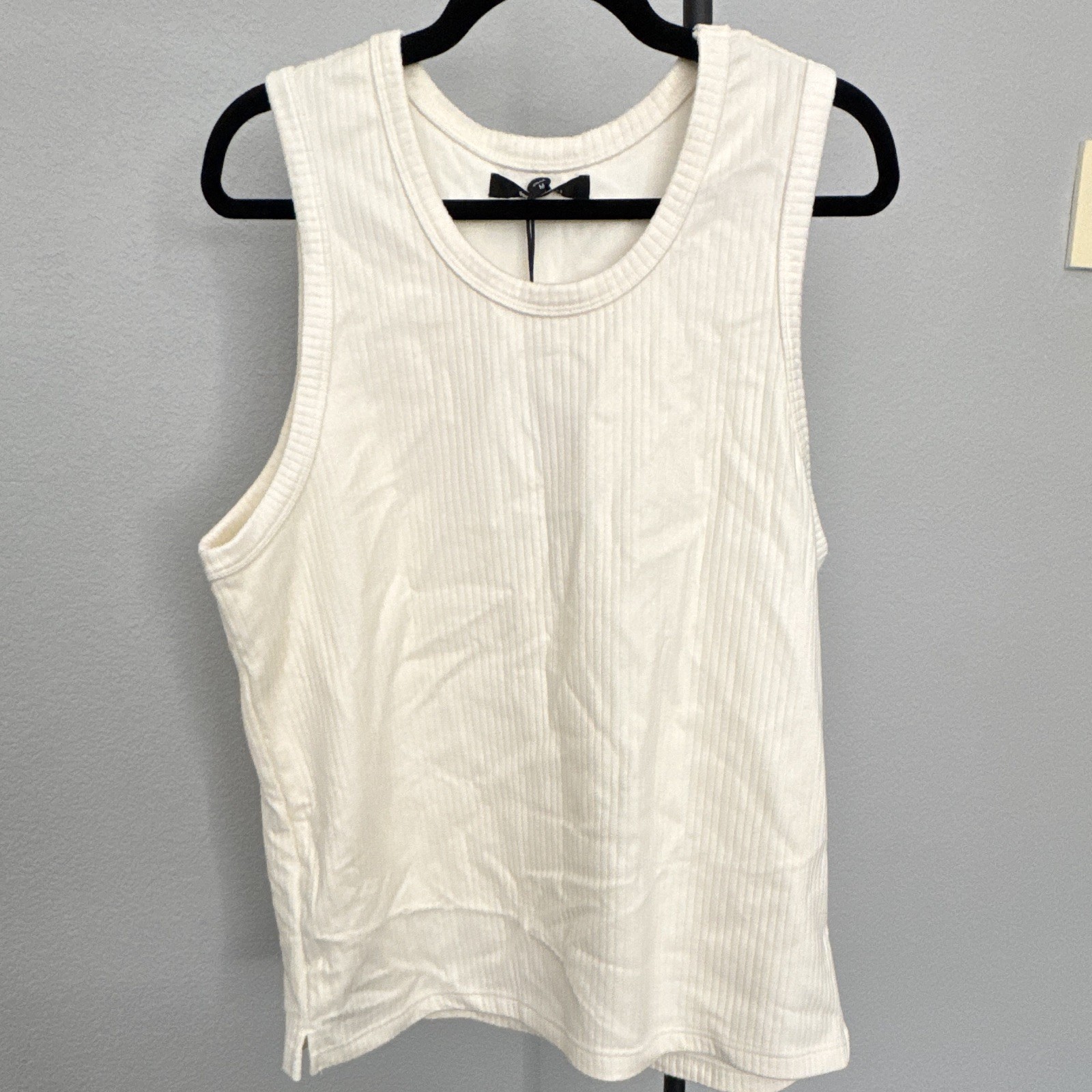 NOVAMEN Men's White Ribbed Crew Neck Sleeveless Solid T-Shirt Regular M gallery