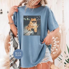 Funny Pomeranian Drinking Iced Coffee Shirt, Animal Meme Tee T-Shirt