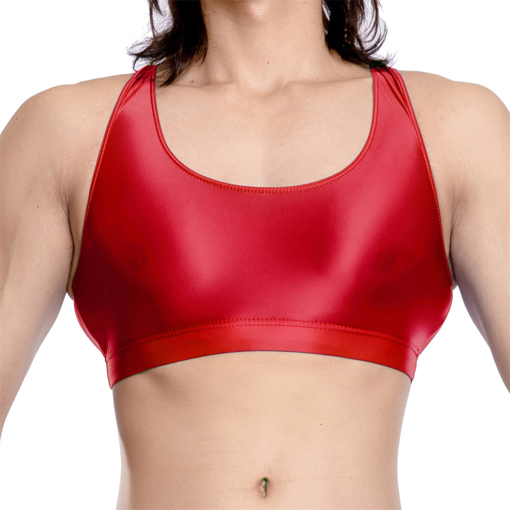 Men’s Crop Top Fitness Oil Shiny Transparent Sexy Sport Undershirts Smooth Vests