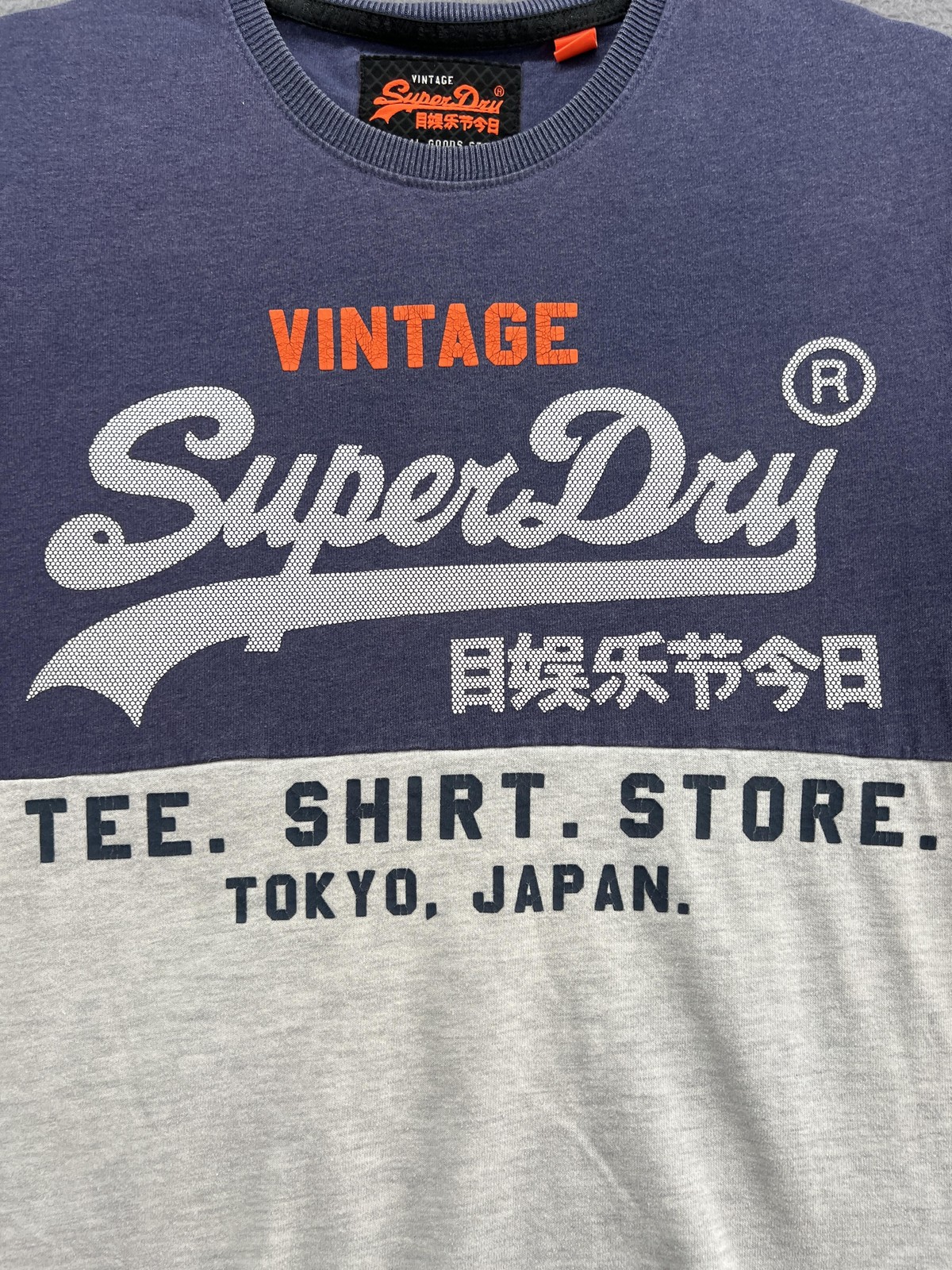Superdry Shirt Mens Small Navy Gray Colorblock Graphic Tee Shirt Store Tokyo gallery