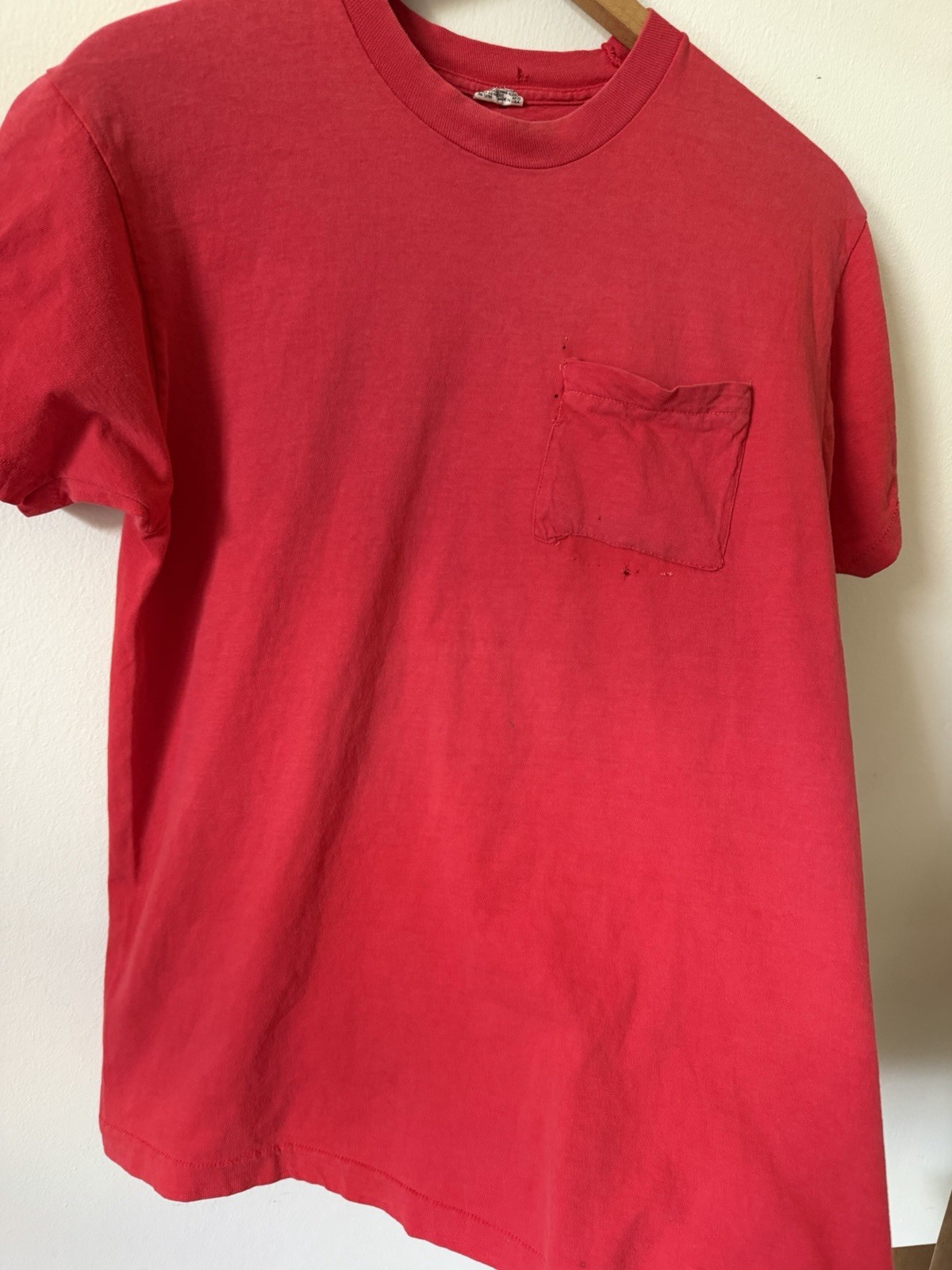 Vintage 80s Selvedge Pocket Shirt XL Blank faded red repairs - see measurements gallery