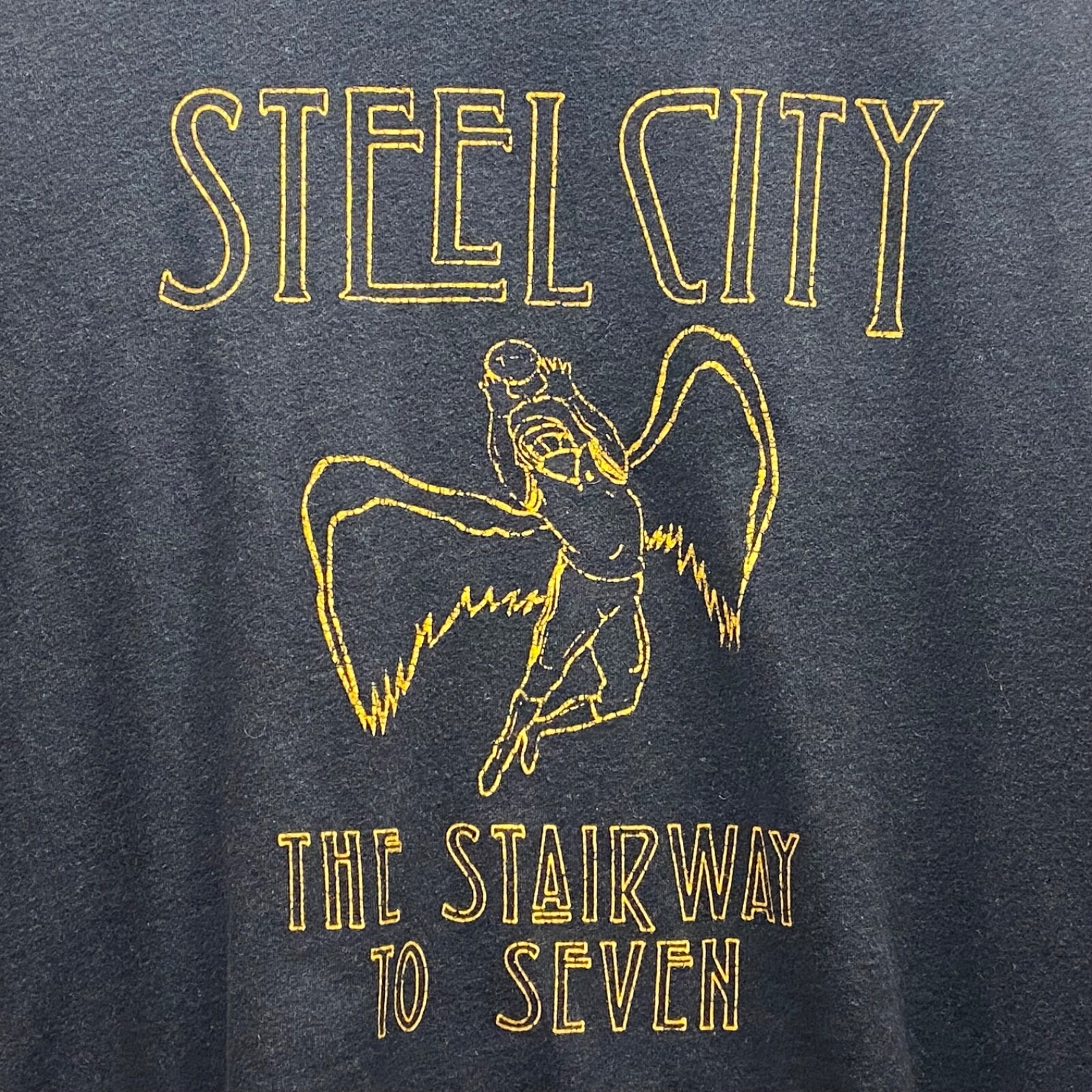 Steel City Stairway To Seven Shirt Adult Large Dark Gray Yellow Graphic Logo EUC gallery