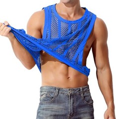 Men’s Mesh Tank Striped Tops Fishnet Top Sleeveless See Thru Muscle Undershirts