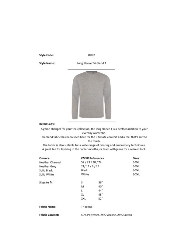 AWDis Just Ts & Polos Tri-Blend T-Shirt Long Sleeve JT002 - Men's Fitted Casual gallery