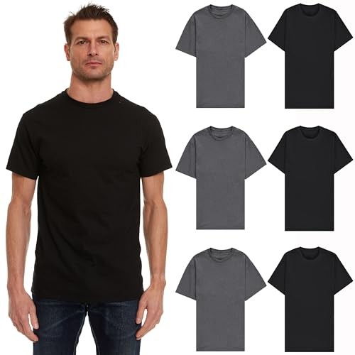 BILLIONHATS 6 Pack Men’s Solid Colors Cotton T-Shirts Short Sleeve Lightweight