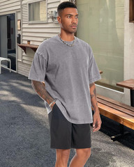 Oversized Tshirt for Men Short Sleeve Vintage Washed Cotton Basic Loose Tee 2026