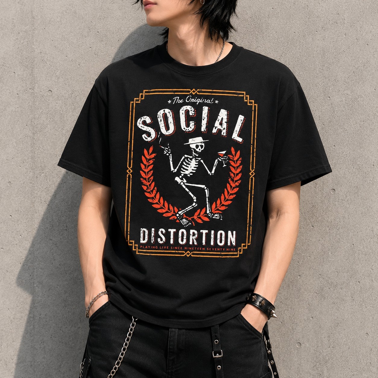 Social Distortion T-Shirt Punk Rock Skeleton Logo Men’s Black Graphic Tee New gallery