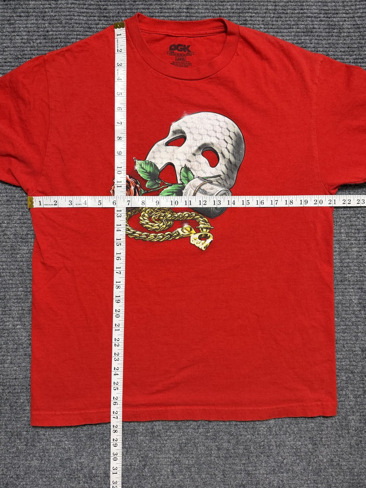 DGK Shirt Mens Large Skull Rose Money Chain Mask Skate Tee Streetwear Red White gallery