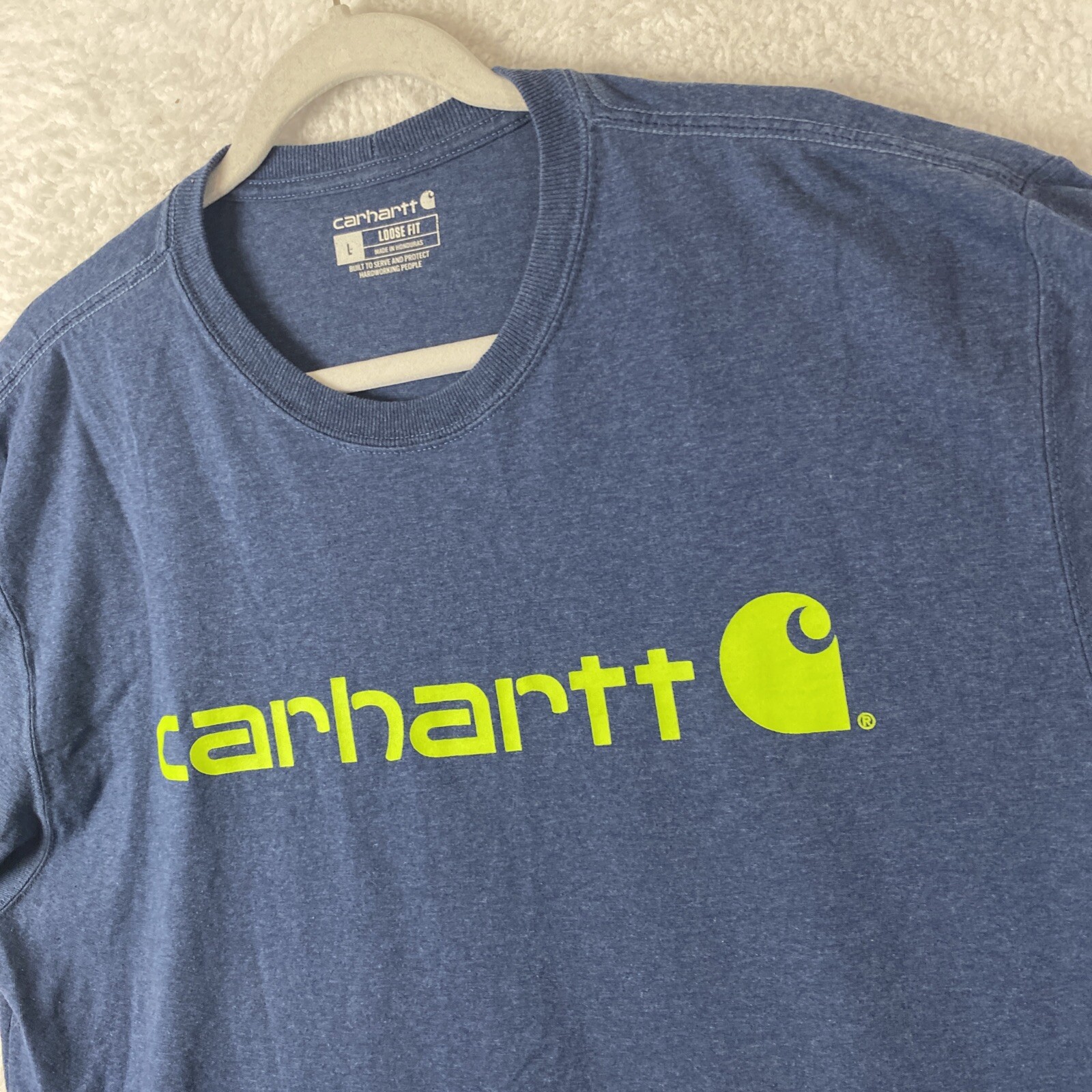 Carhartt T-Shirt Men L Blue Loose Fit Heavy Short Sleeve Work Spellout TK0195-M gallery