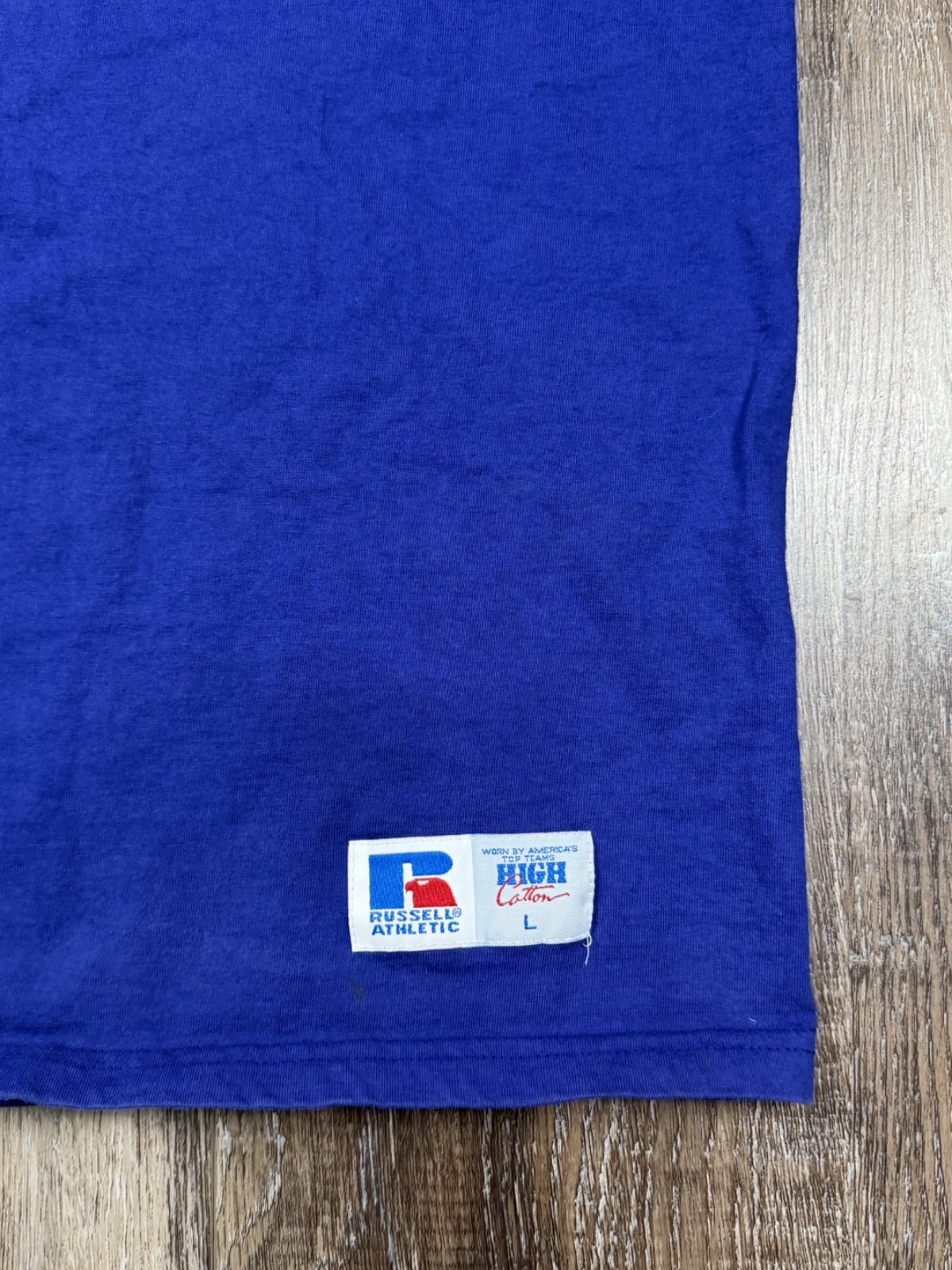 Vintage Russell Athletic T-Shirt Large Royal Blue High Cotton Pocket 90s gallery
