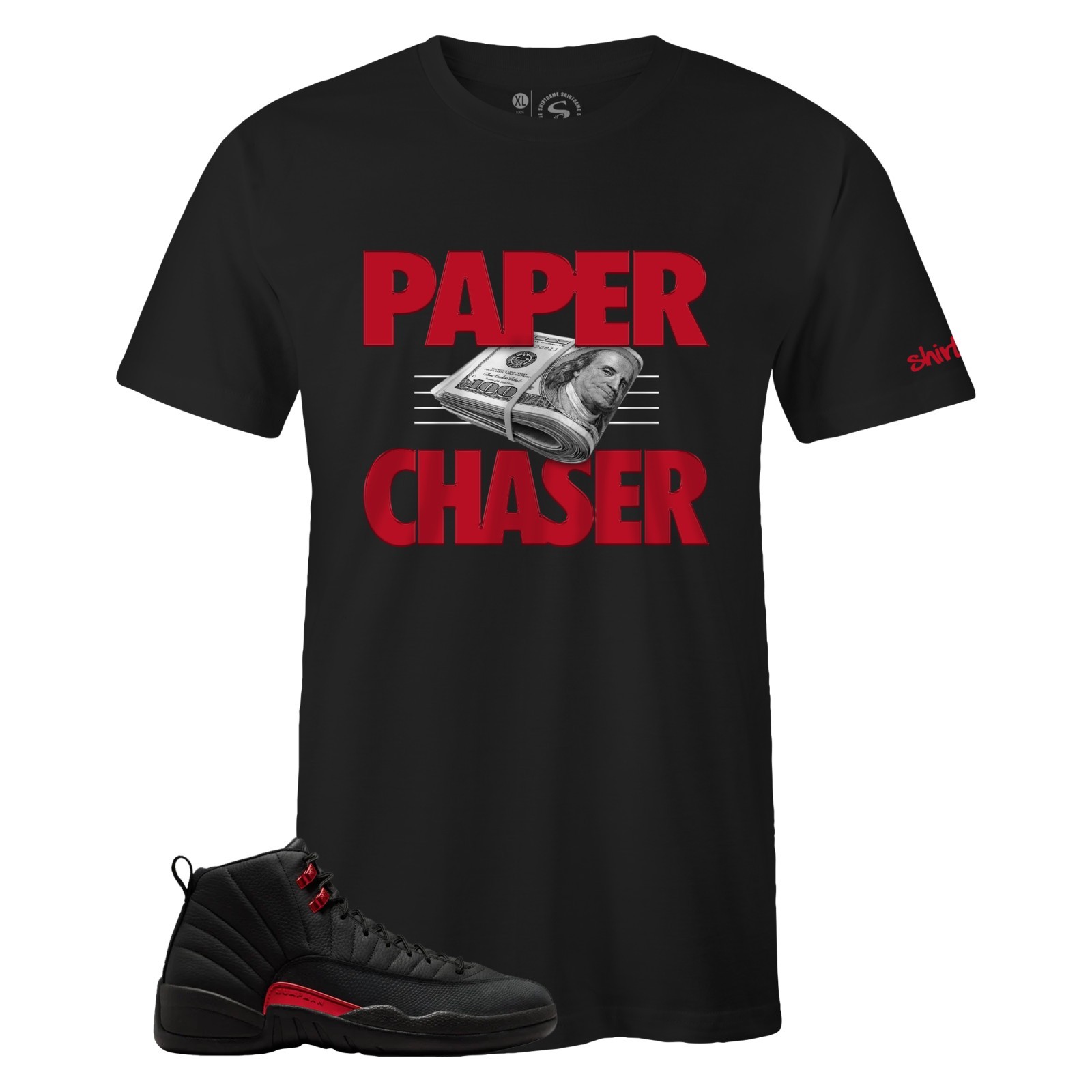 Men’s Black Paper Chaser Sneaker Tee to Match Air Jordan 12 Retro ‘Bloodline’