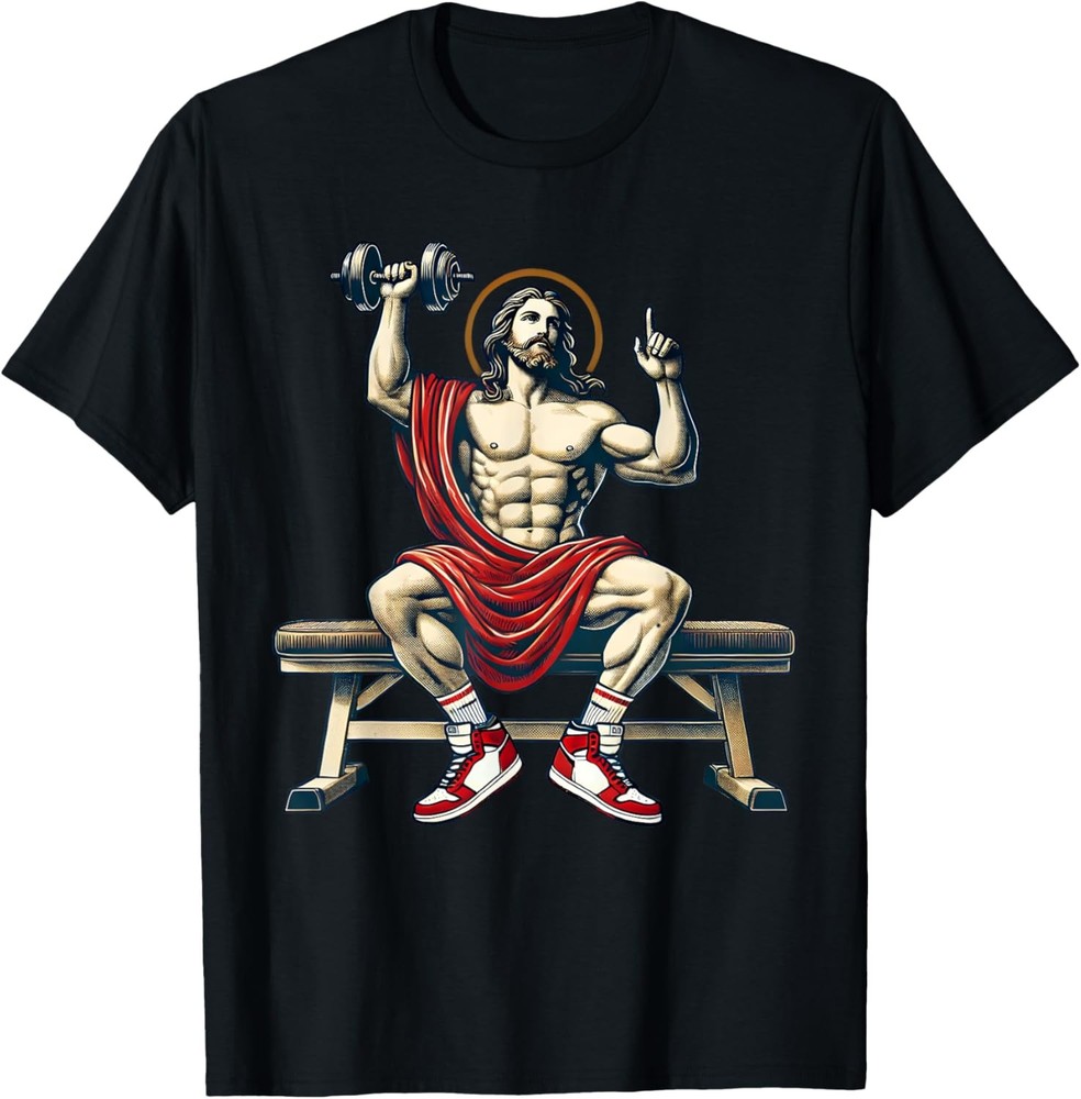 Jesus Lifting Weights Funny Christian Workout Gym T-Shirt