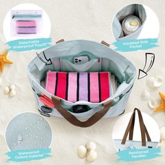 XL Beach Bag Zipper Cooler Compartment Sandproof Foldable Tote