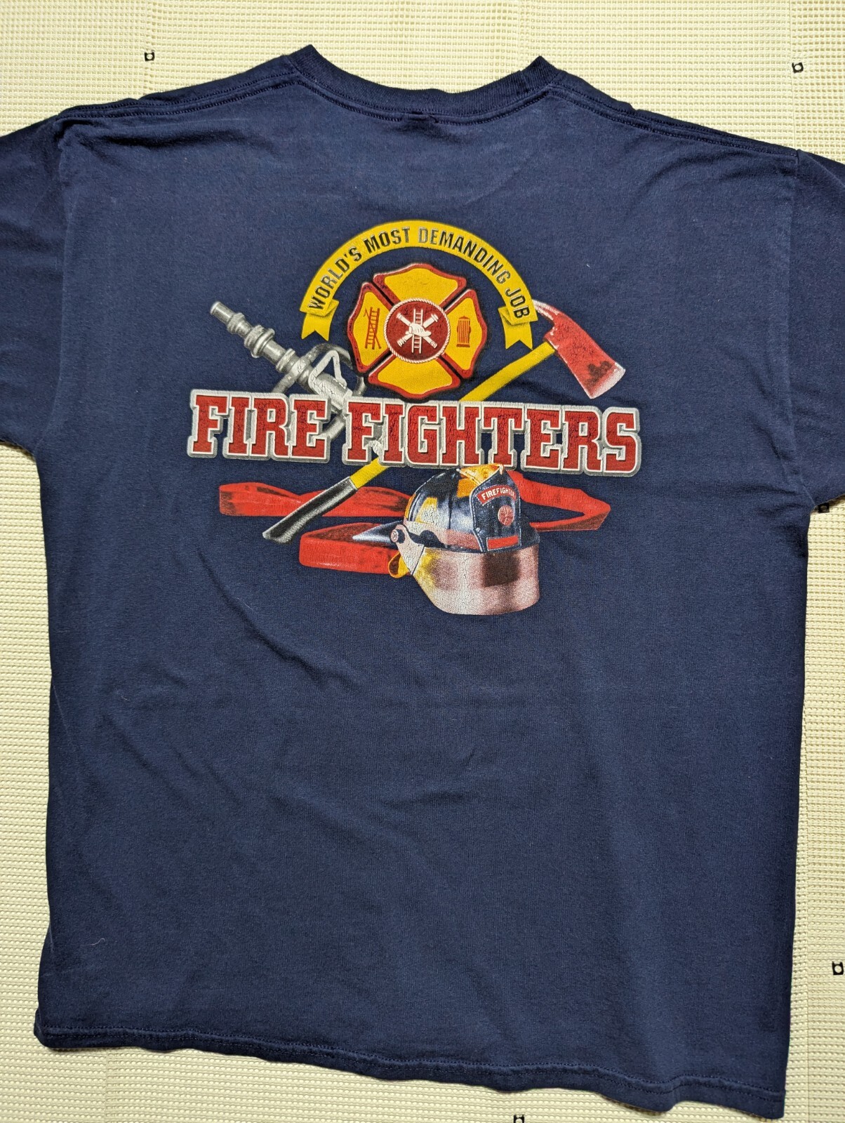 Y2k Steve & Barry's Firefighters Most Demanding Job T-shirt Axe Helmet Hose XL gallery