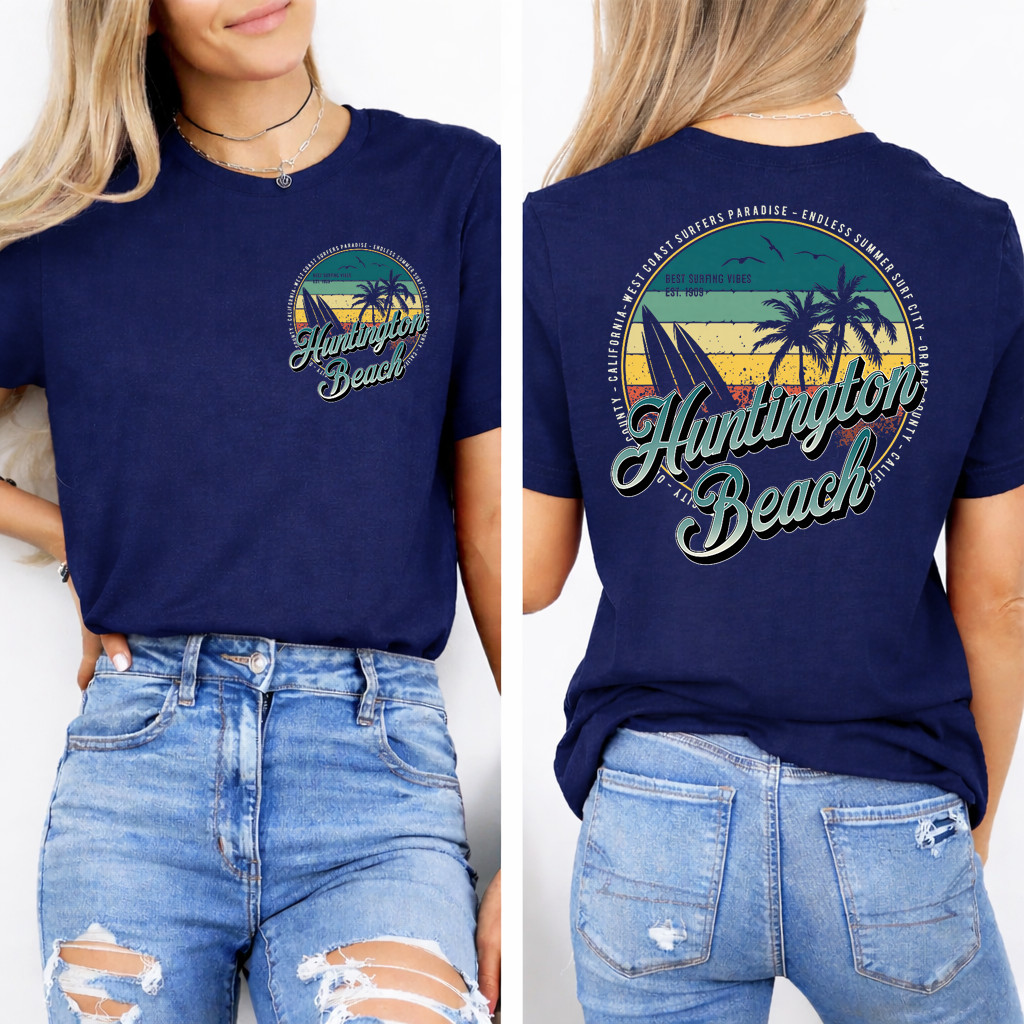 2 Sided Huntington Beach Surf City California Vintage Badge T-Shirt gallery