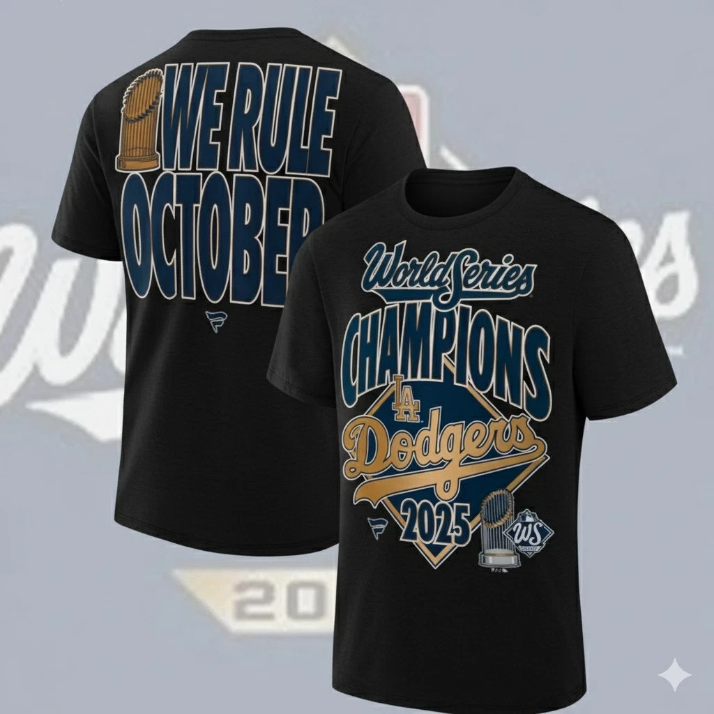 DODGERS CHAMPIONSHIP WORLD SERIES 2025 MEN’S SIZE BLACK T SHIRTS100% SILK SCREEN