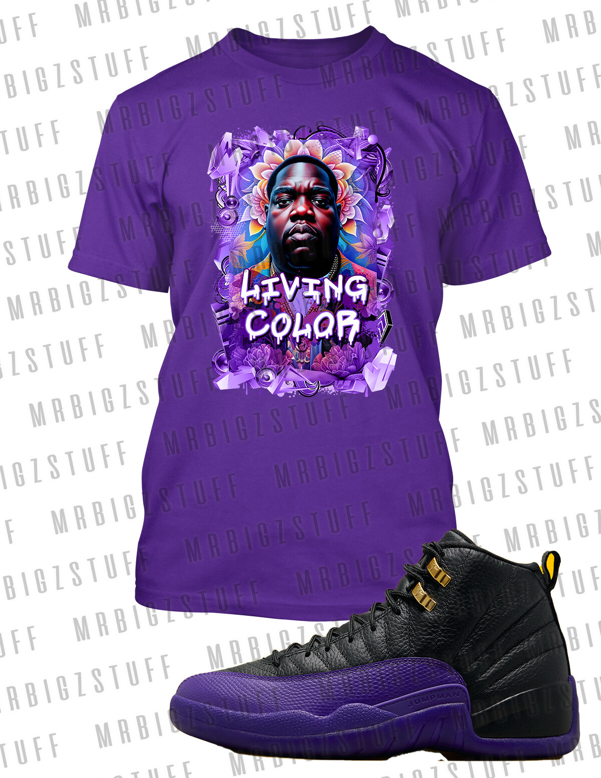 Biggie In Living Color Tee Shirt J12 Black Purple Men's Big Tall Small Sport T gallery