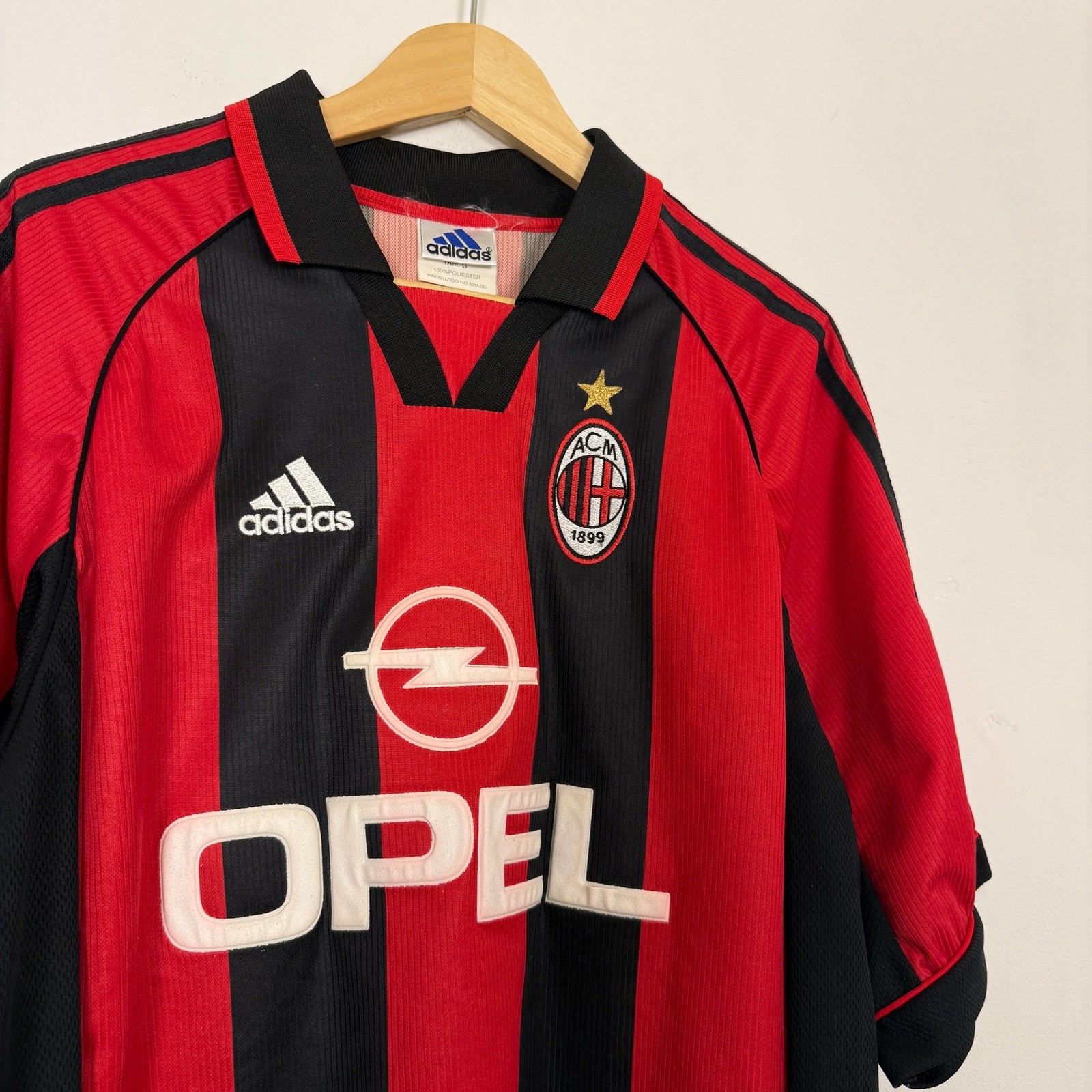 Vintage 90s AC Milan Italy Adidas Soccer Football Jersey Black Red Striped Large gallery