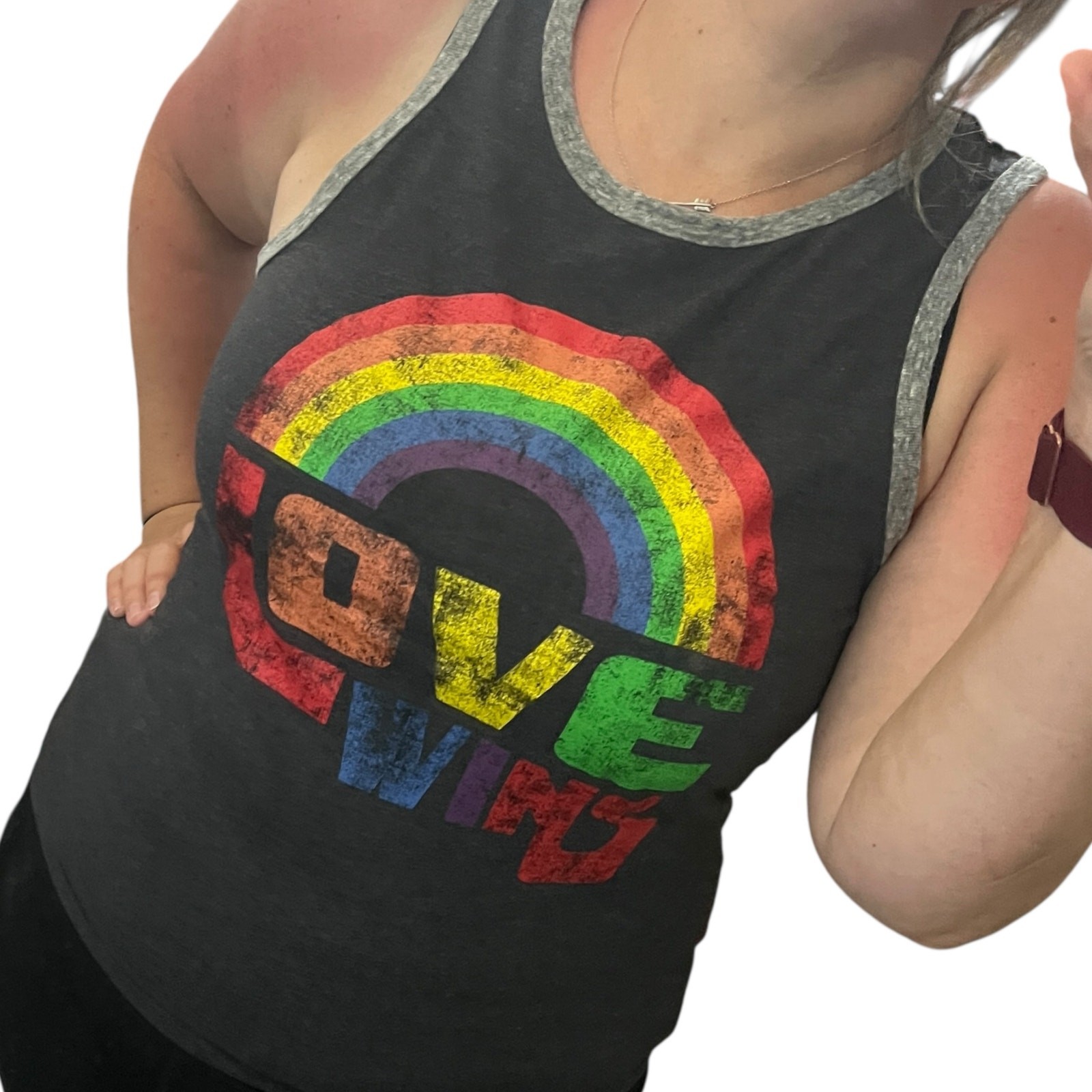 Well Worn (XS) Love Wins Rainbow Pride Contrasting Trim Tank Top gallery