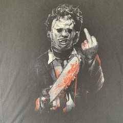 Texas Chainsaw Massacre Middle Finger Men’s Large Fade Black T-Shirt Leatherface