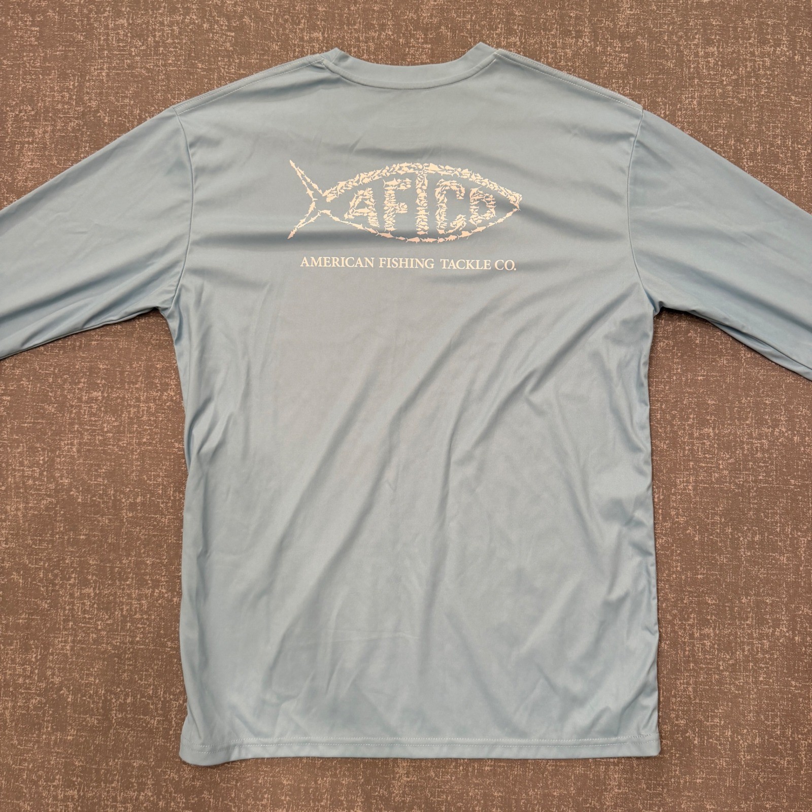 AFTCO Mens Blue Long Sleeve Fishing Performance Shirt Medium Graphic Logo Tee gallery