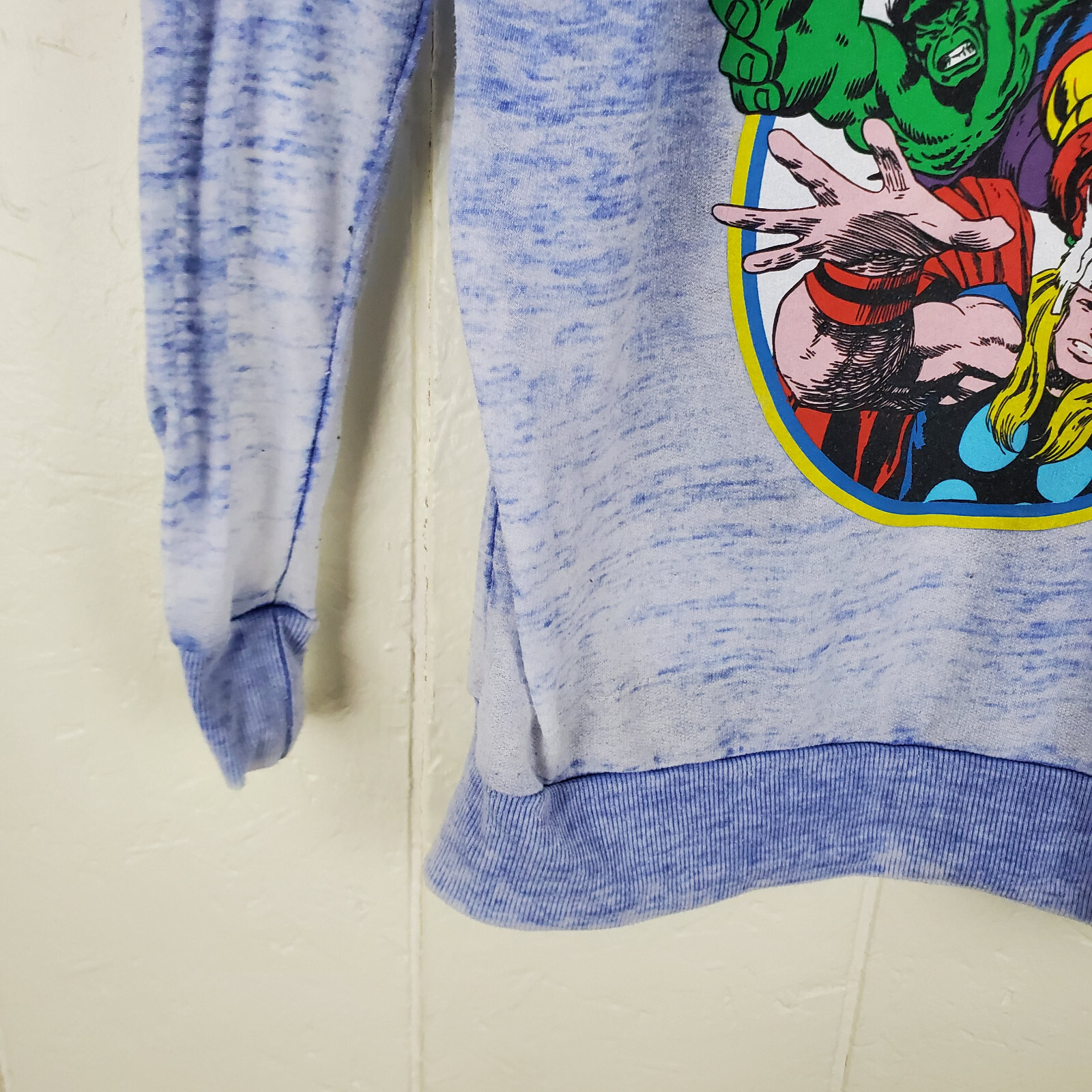 Marvel Shirt Men Medium Blue Graphic Scoop Neck Long Sleeve Sheer Zipper Stretch gallery