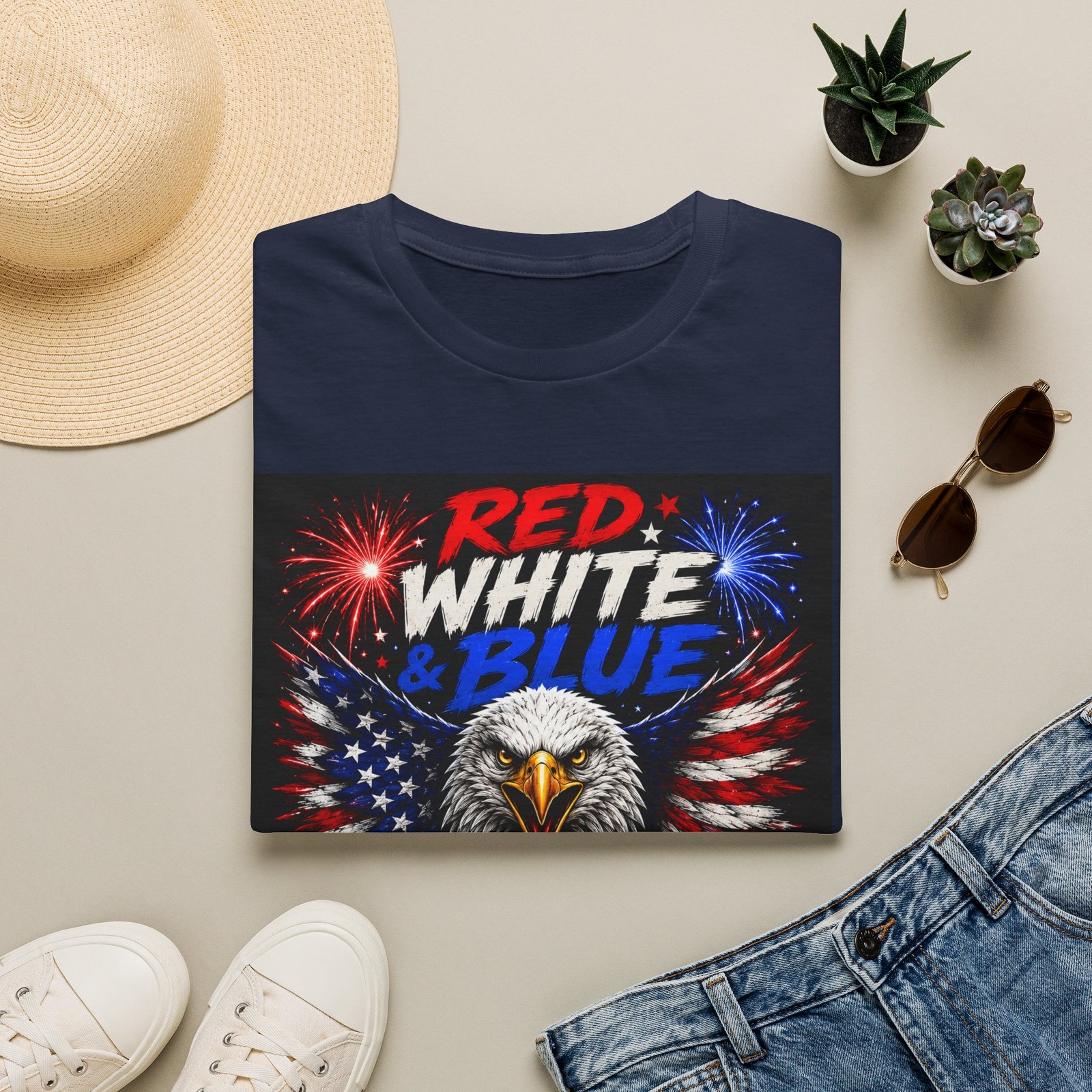 Red White & Blue Eagle T-Shirt | Patriotic American Flag Fireworks gallery