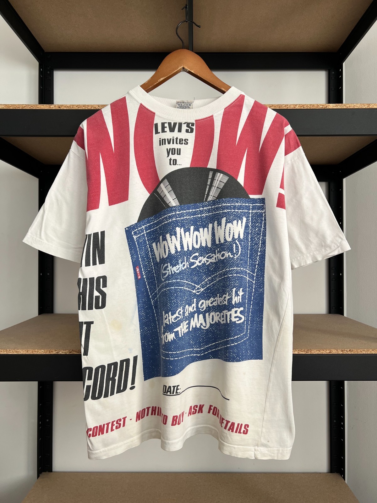 Vintage 90s Levis Levi's Stretch Sensation AOP Promo White T-shirt Sz L gallery