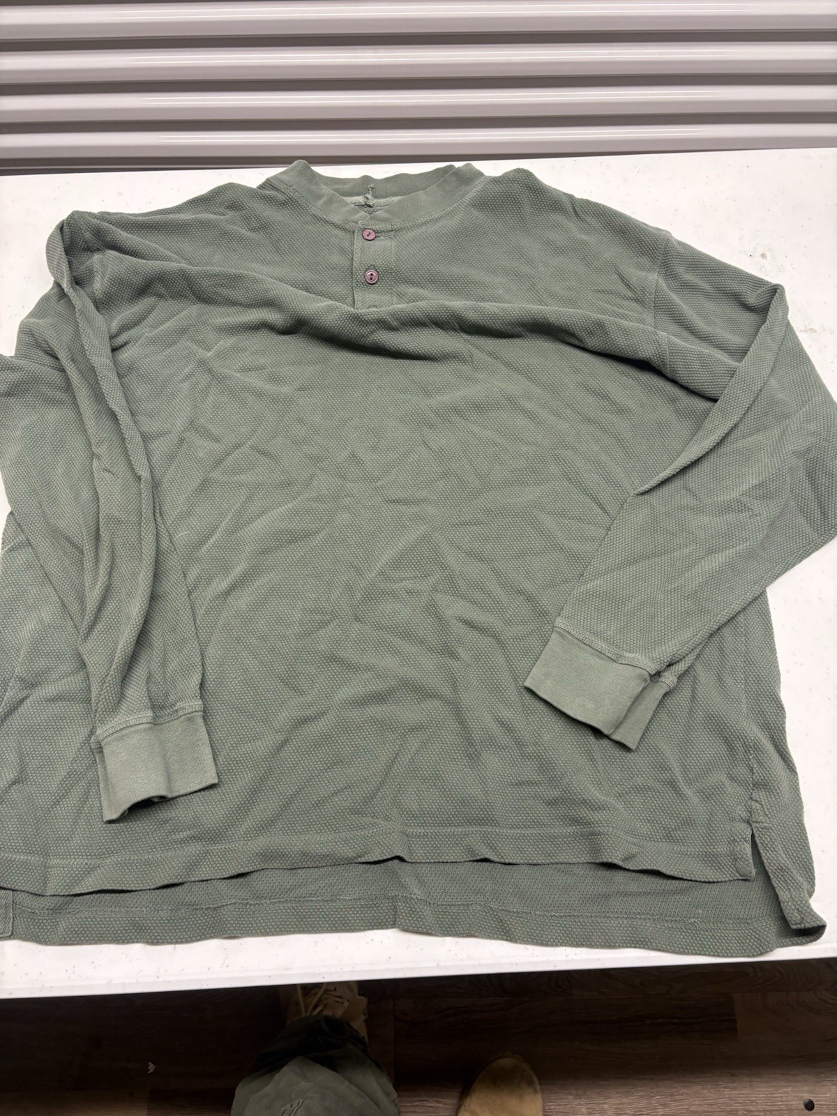 Vintage Cabela’s Outdoor Gear Waffle Knit Thermal Henley Shirt XL Olive USA gallery