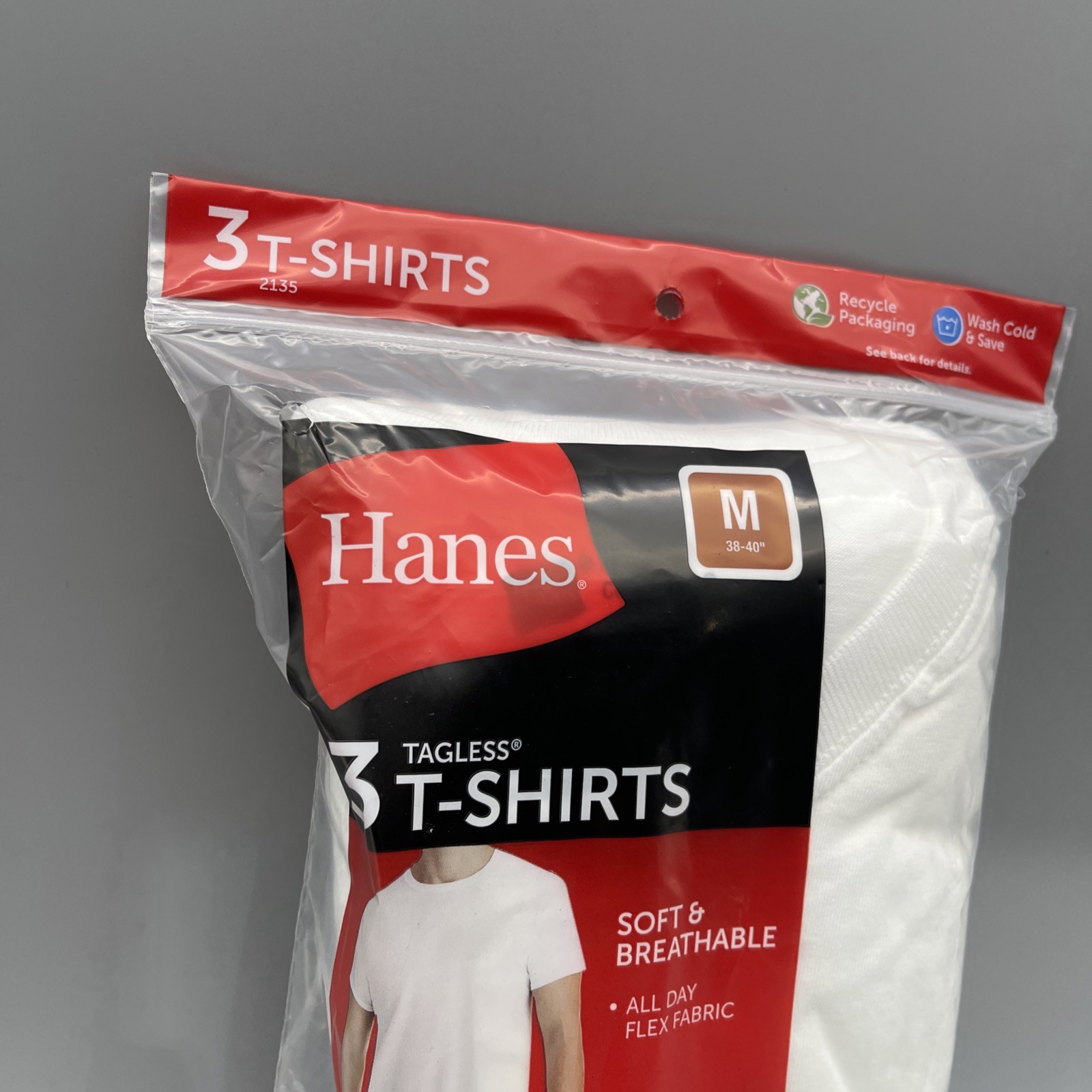 3 Pack Hanes Men's Crew Neck, Tagless T-Shirts White Size M Brand New gallery