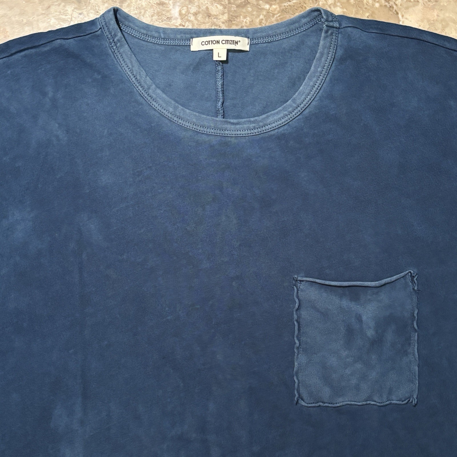 Cotton Citizen Shirt Mens Large Blue Short Sleeve Raw Split Hem 100% Supima USA
