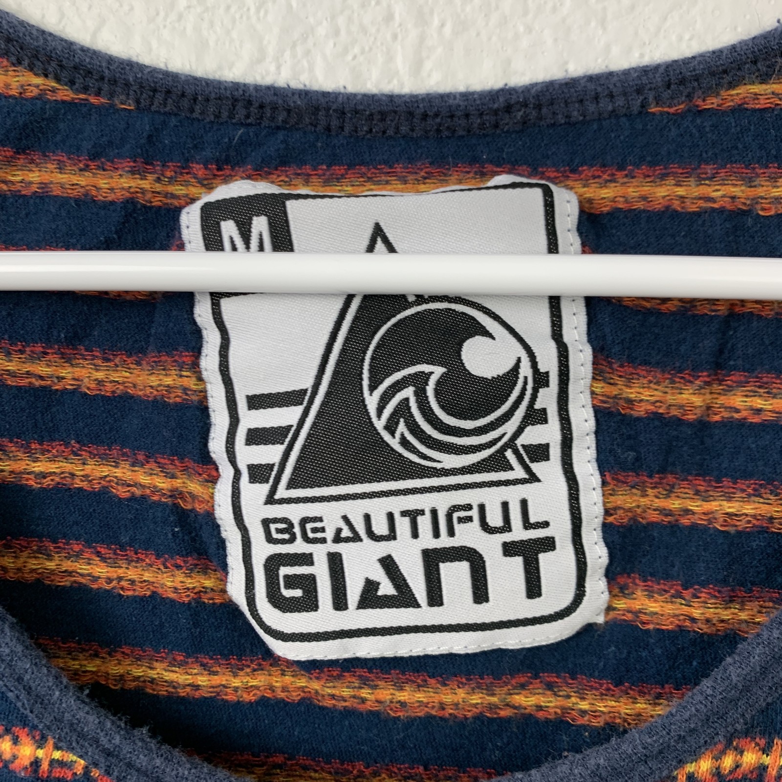 Beautiful Giant Men's M Medium Striped Tank Top Navy Blue Orange Pocket gallery