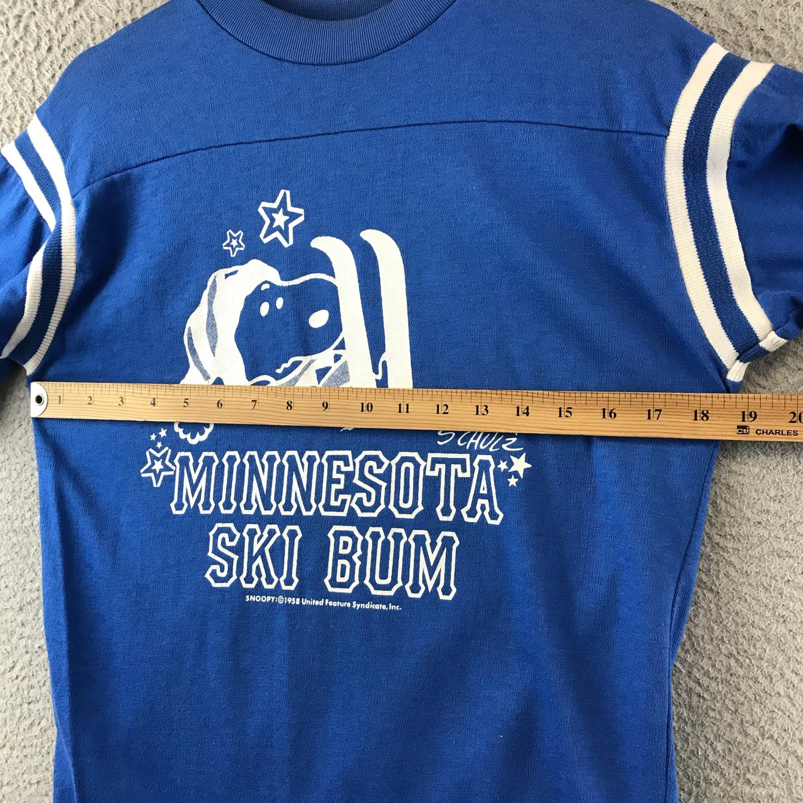 Vintage 1958 Snoopy 'Ski Bum' Minnesota Baseball T-Shirt size M gallery